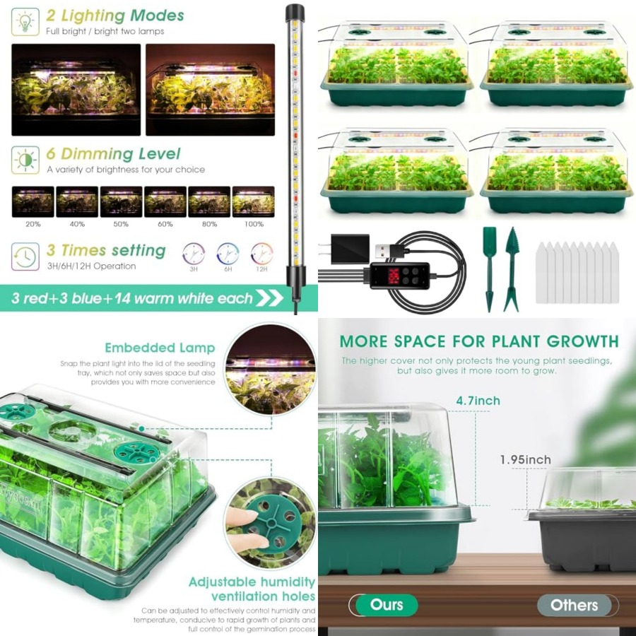 성장등이 포함된 시드 스타터 트레이, 192셀 시드 스 - Humidity Dome Kit 리뷰 및 가격